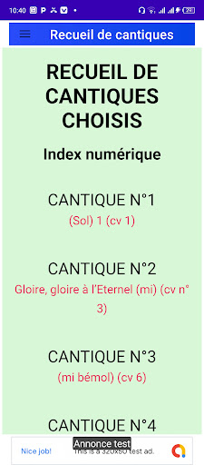 Android application Recueil de cantiques screenshort