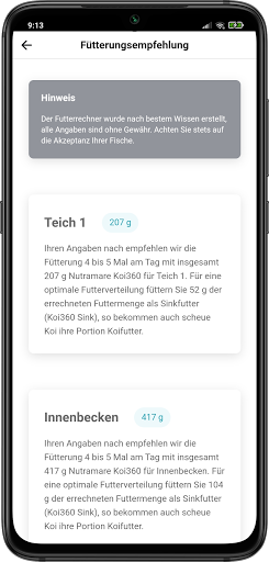 Nutramare - Koi Futterrechner Screen 3