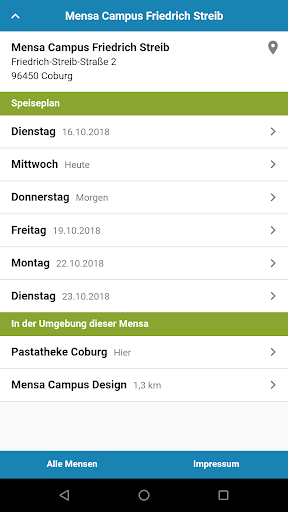 Android application Mensa Coburg screenshort
