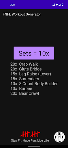FNFL Workout Generator Screen 3
