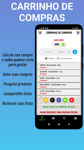 Android application Lista de Compras screenshort