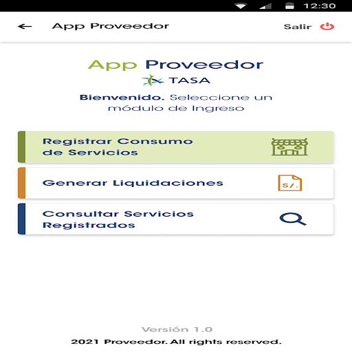 Android application Proveedores screenshort
