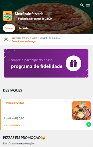 Android application Metropole Pizzaria screenshort