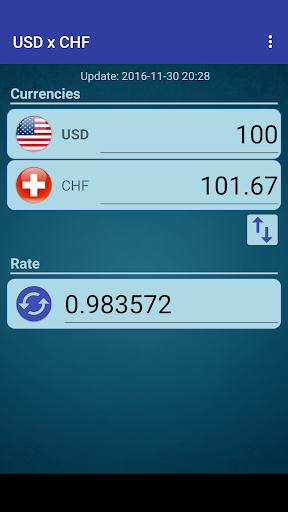 Android application US Dollar to Swiss Franc screenshort