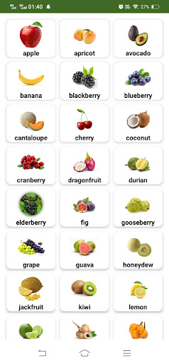 Android application Fruits Nutrition Details screenshort