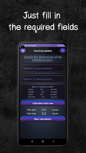 Android application Turning part area calculator screenshort