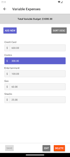 EZ Budget Screen 3