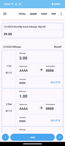 Android application Mileage,monthly table,graph screenshort