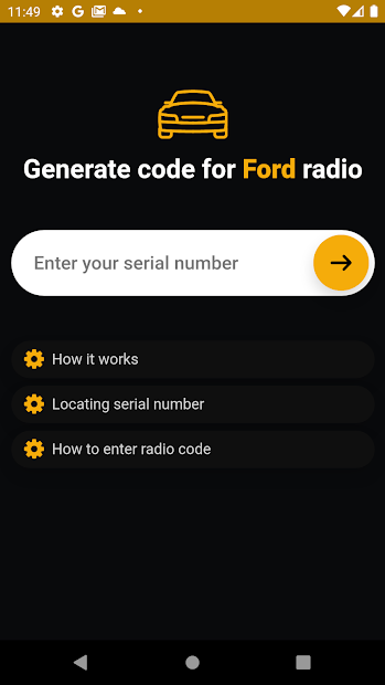 Captura de Pantalla 2 Desbloqueo código radio Ford android