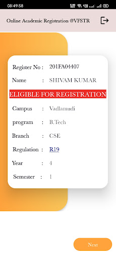 VFSTR COURSE REGISTRATION Screen 2