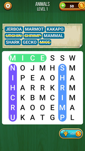 Screenshot of Word Search Game in English