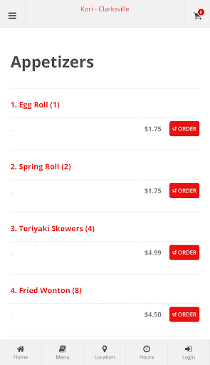 Kori Clarksville Online Order Screen 2