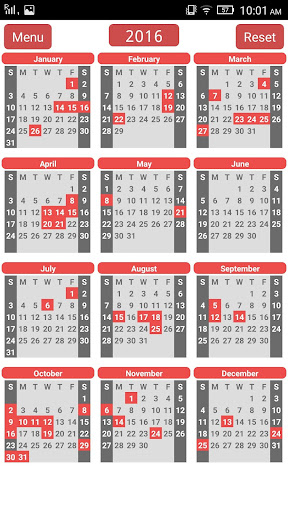 Year View - 12 Month Calendar