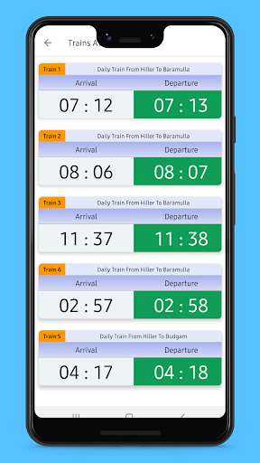 Kashmir Train Timings Screen 2