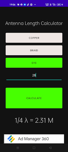 Antenna Length Calculator Screen 2