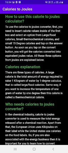 Calories to Joules Screen 3