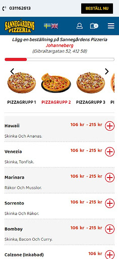 Android application Sannegårdens Pizzeria screenshort
