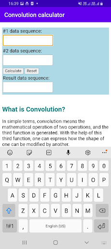Convolution calculator Screen 3