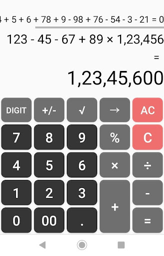 Android application Calc switched Digit grouping - screenshort