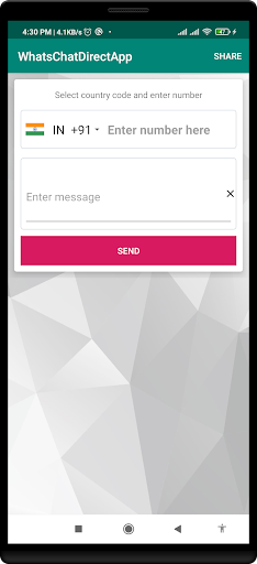 Android application DirectChat Without save number screenshort