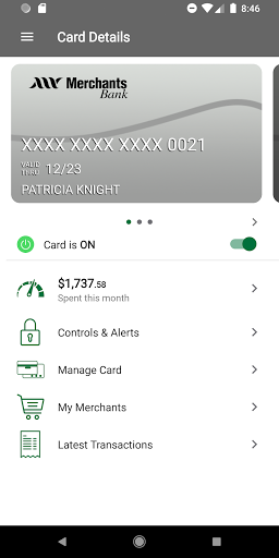 Android application Merchants Bank Credit Card App screenshort