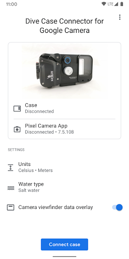 Android application Dive Case Connector for Pixel screenshort