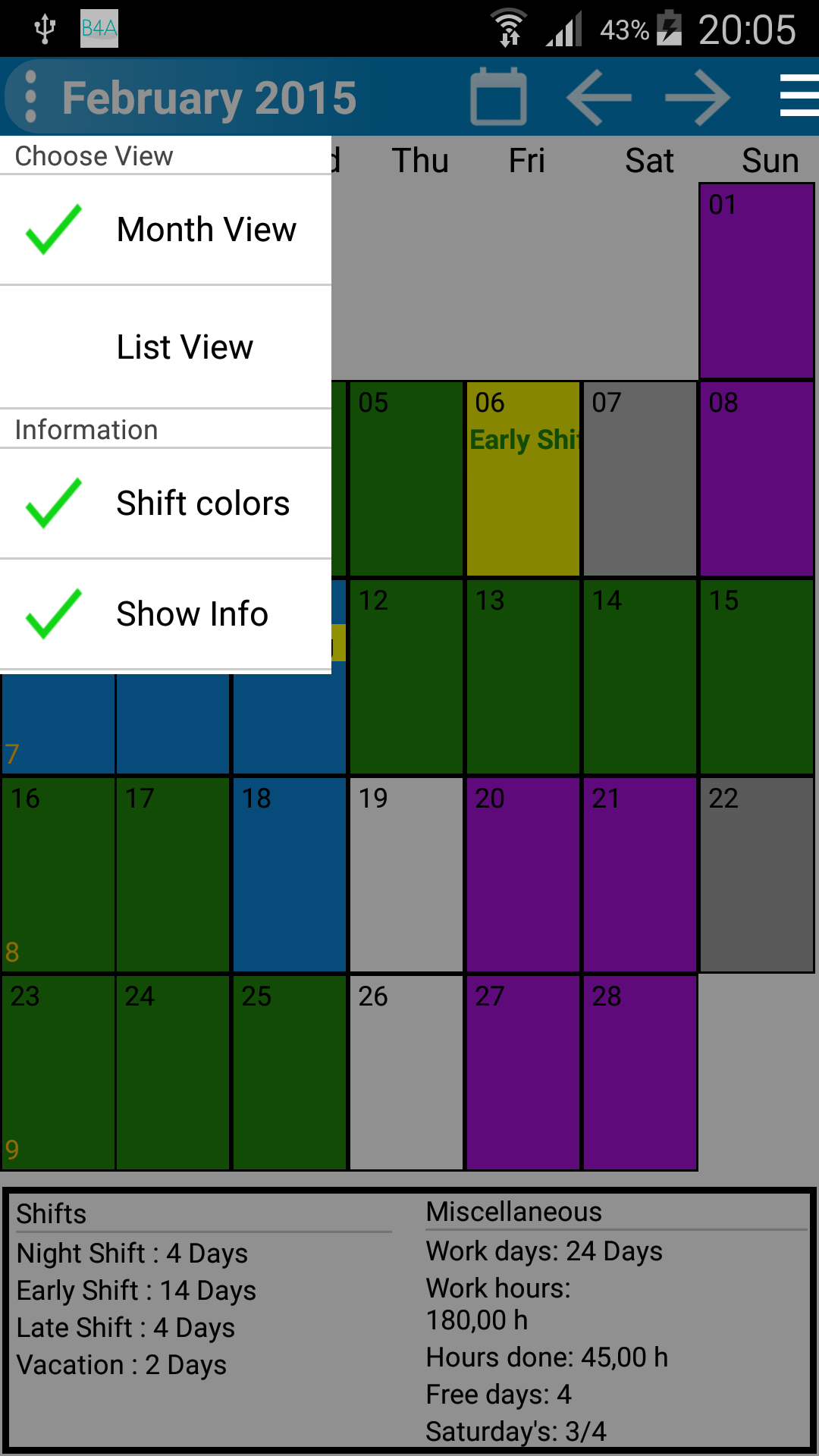 Android application Shift Wage Planer screenshort