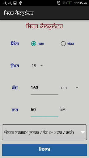 NIN Health Calculator Punjabi Screen 2