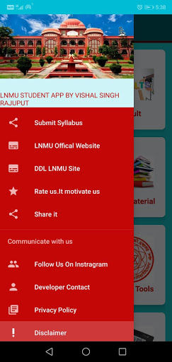 Android application LNMU Syllabus/Results/Old pape screenshort