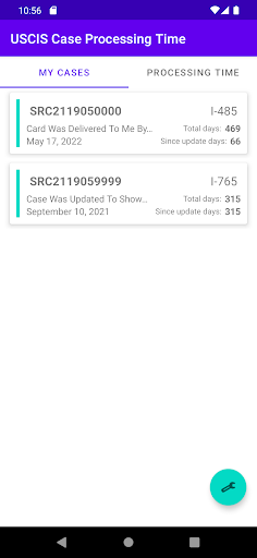 Android application USCIS Case Processing Time screenshort