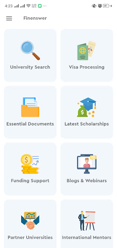 Android application Fineanswer - Study Abroad screenshort