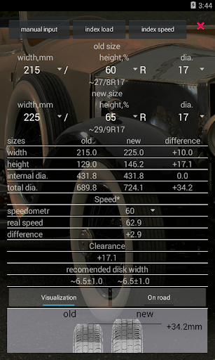 Android application Tire size calculator screenshort