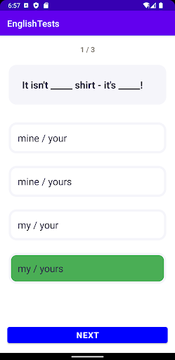 English Tests Screen 2