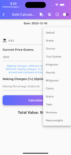 Gold Price Calculator++ Screen 2