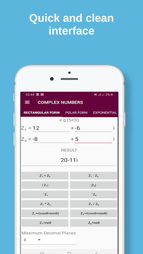 Complex Numbers Calculator Screen 2