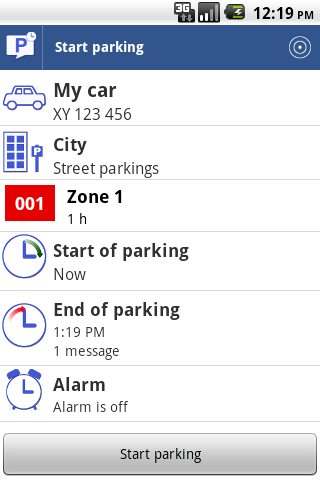 Parking SMS Scheduler Screen 2