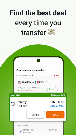 Android application Monito: Money Transfer Deals screenshort