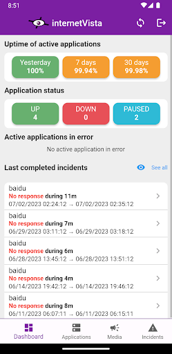 Android application internetVista monitoring screenshort