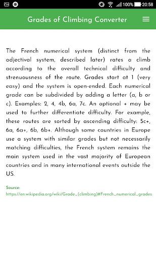 Grades of Climbing - Converter Screen 3