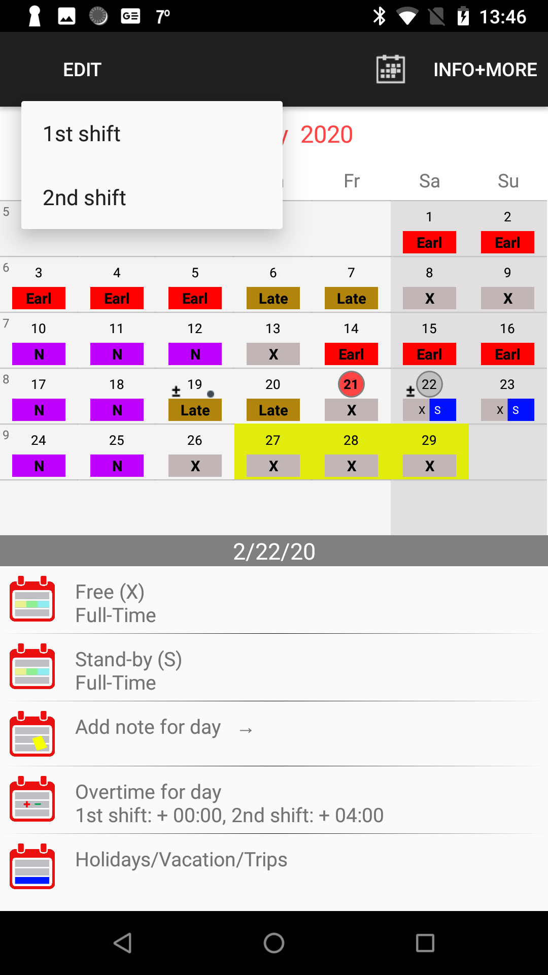 Android application Roster-Calendar screenshort