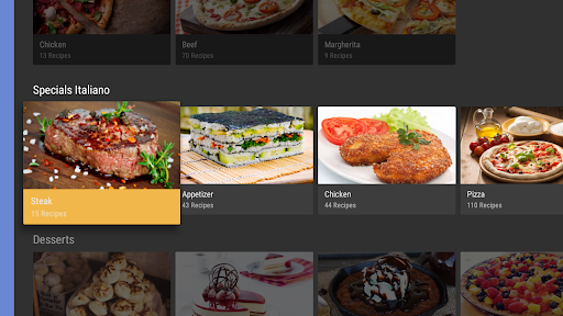 Screenshot of Italian recipes app