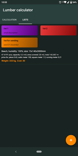 Lumber calculator Screen 3
