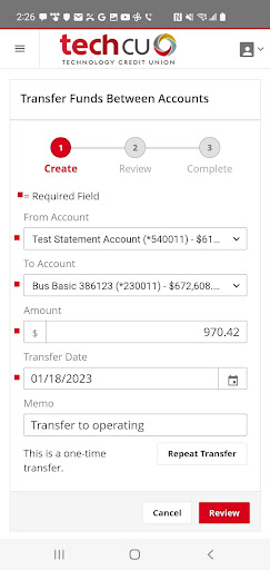 Tech CU Business Banking Screen 2