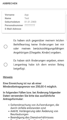 eBeihilfe - App - HE Screen 3