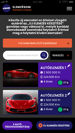 Android application Autó elemző rendszer screenshort