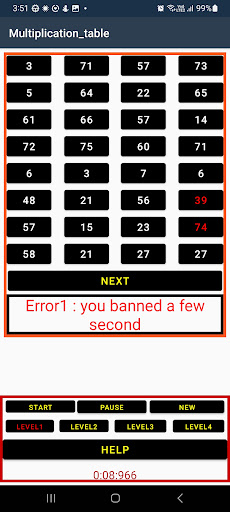 Multiplication Table Screen 2
