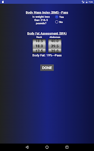 Schermafbeelding van de PT-testcalculator van de luchtmacht