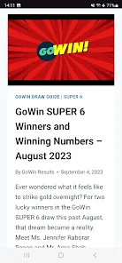 GoWIN Draw results for August 20, 2023. 