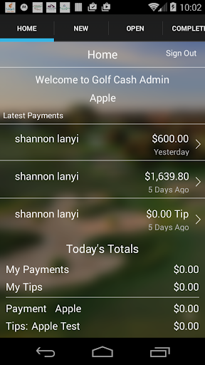 Android application GolfCash Merchant Admin screenshort
