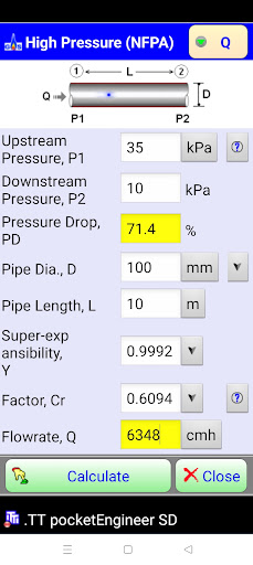 Gas pipe sizing Screen 3